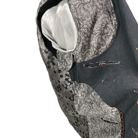 VTG Mecca Gray 3 Button Suit Jacket Tan Piping Sz 52L 48” W Italian Inspired - Picture 5 of 7